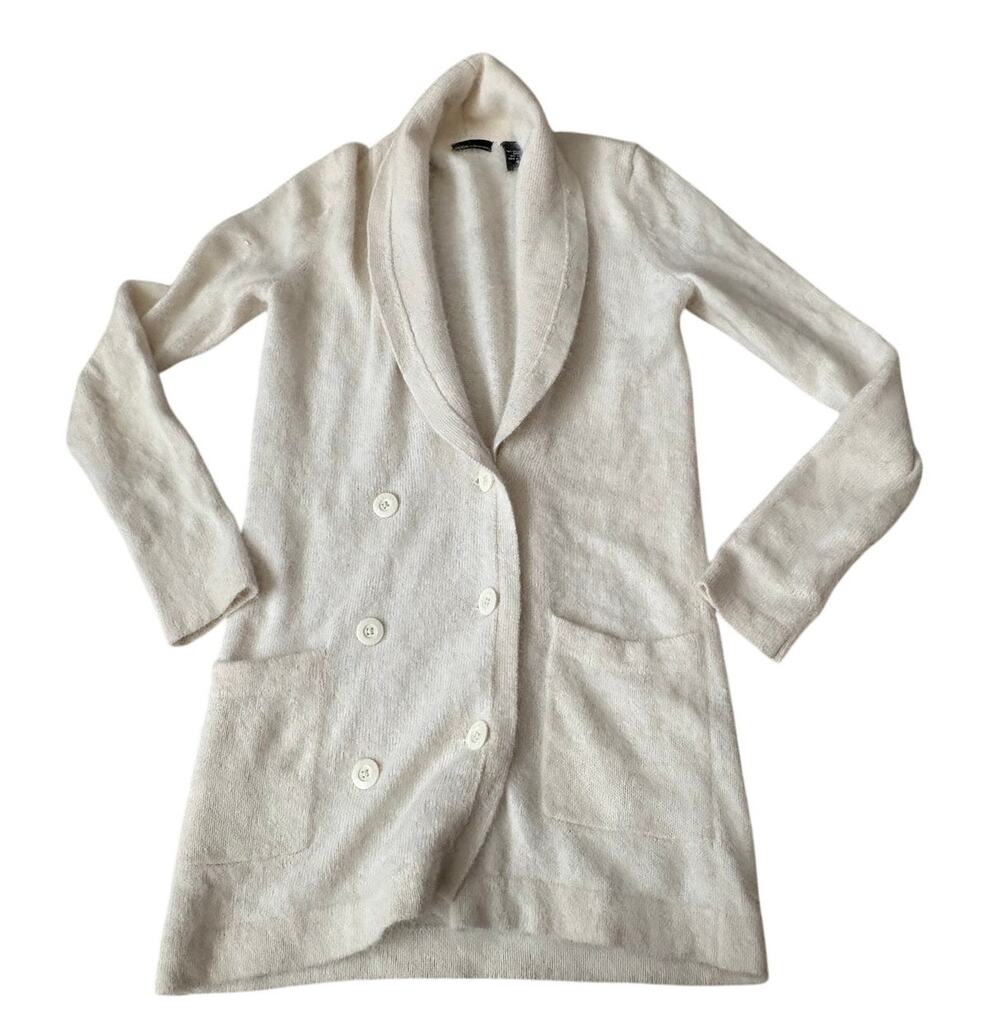 Vintage Moda International Angora Shawl Collar Duster Cardigan Ivory S
